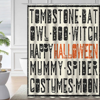 Halloween Words Decorative Grunge Black Shower Curtain with 12 Hooks