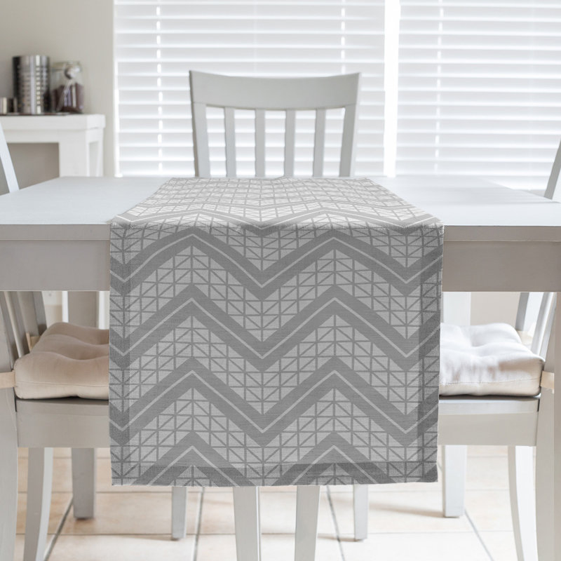 Stephenie Classic Hand Drawn Chevron Table Runner, 16" x 72", Gray