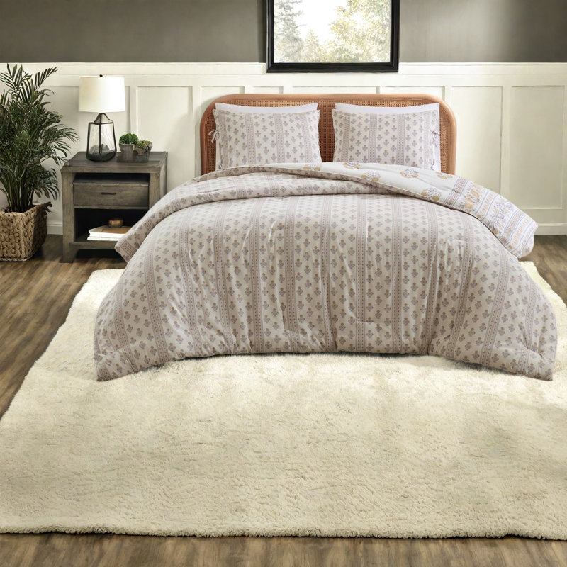 King Cal King Bedding Sets, Reversible Cotton Blend Comforter, Vintage Floral