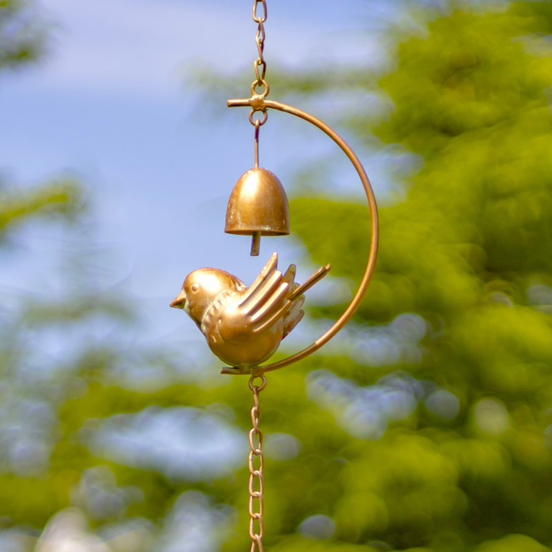 Chaîne de pluie 96 po en fer antique avec détails cloche et oiseau