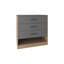Commode à trois tiroirs et tablette ouverte de 27 po de hauteur Alder, chambre à coucher, vestibule, panneau latéral, gris mat - chêne naturel