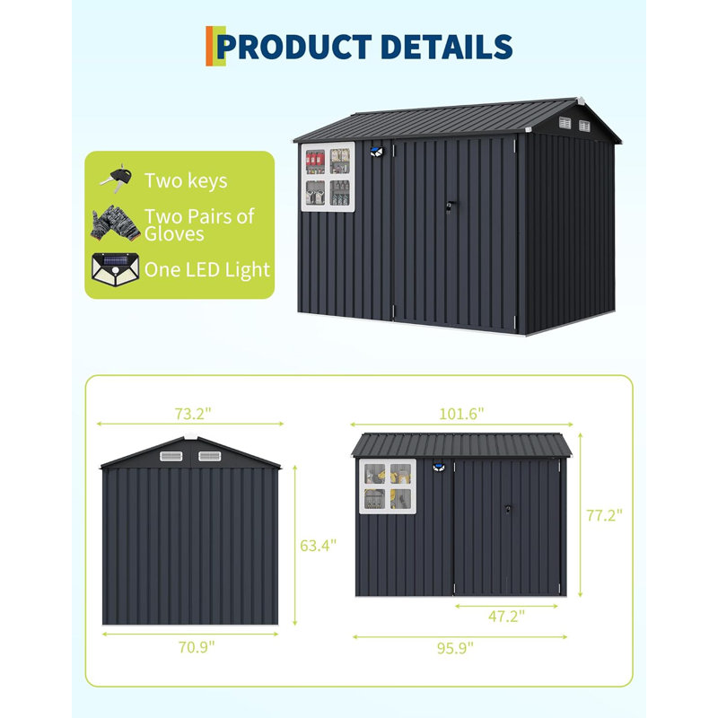 6' x 8' Outdoor Storage Shed, Sturdy Metal Building w/Windows & Lockable Doors for Garden, Backyard, Poolside and Lawn