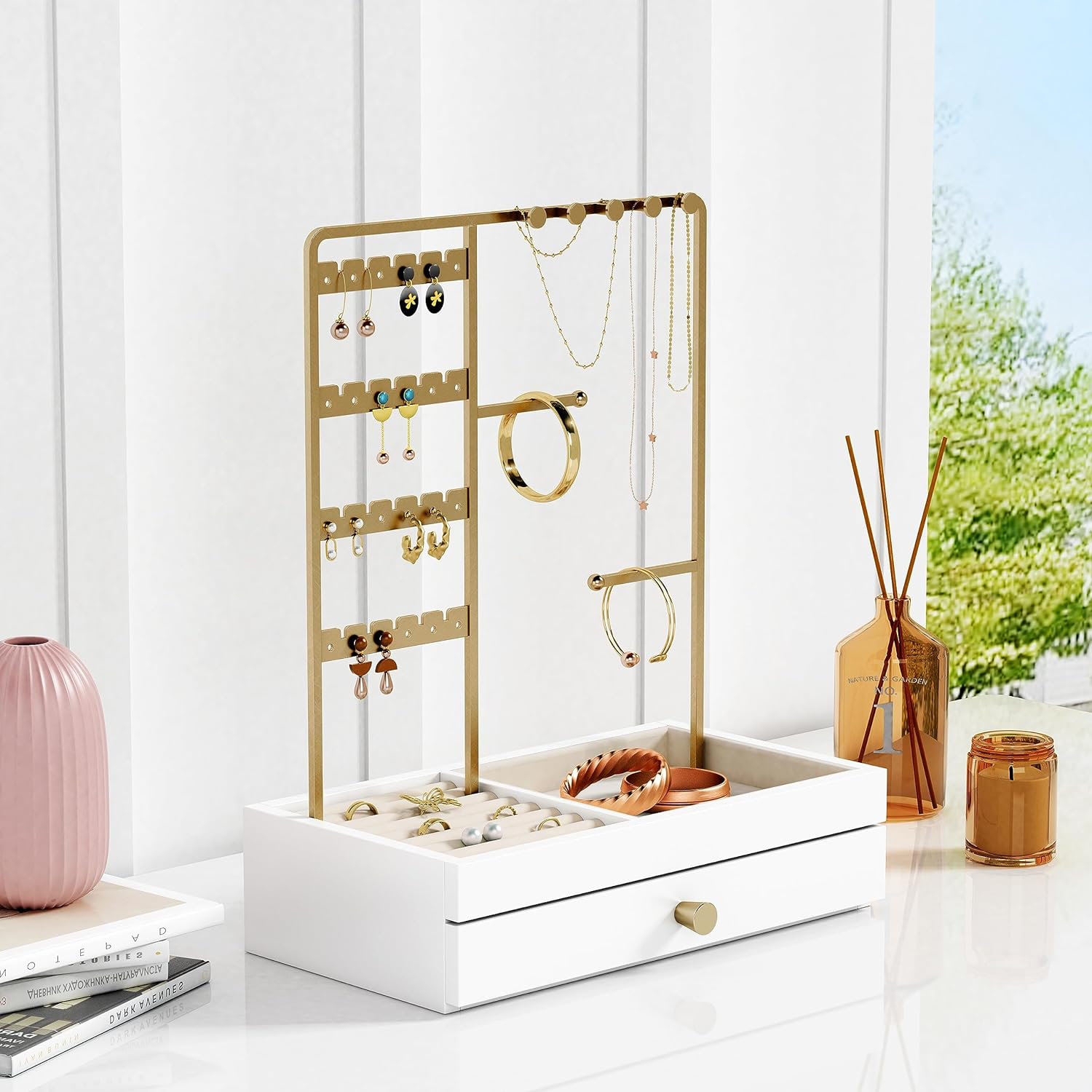 New Drawer Storage Box Gold Jewelry Storage Box Earrings Earrings Necklace  Glass Desktop Jewelry Box Gifts | Glass jewelry box, Jewellery storage,  Glass jewelry