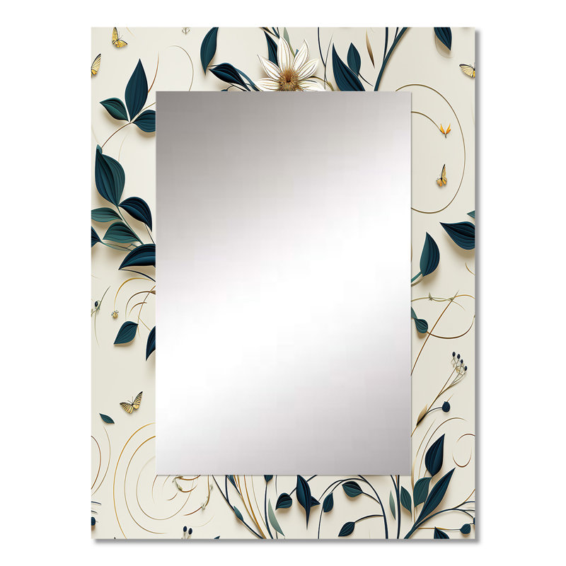 Norie blanc et sarcelle, lotus zen tranquille - miroir décoratif botanique, miroir mural bohème, impression d'art en métal