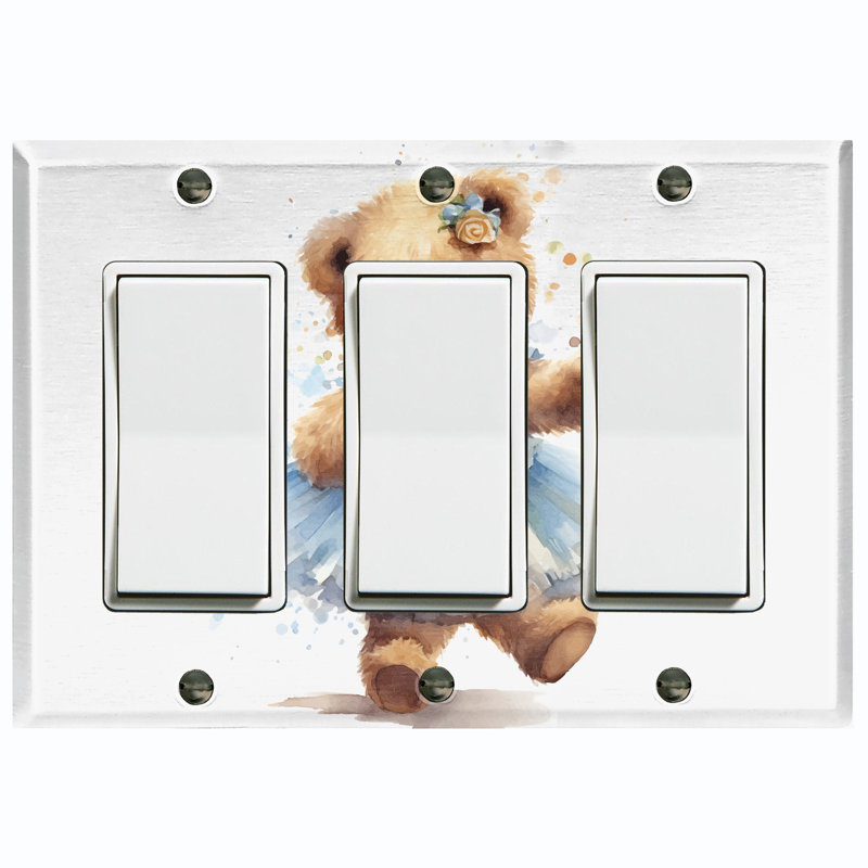 Plaque murale standard à 3 interrupteurs à bascule avec ours en peluche et robe bleue
