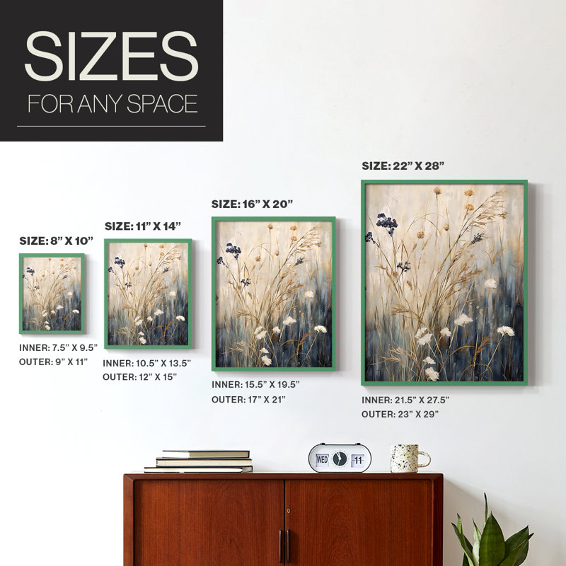 Reproduction encadrée FLORAL Series DCCDXVI - bois massif, H 30 po x l 24 po, Vert
