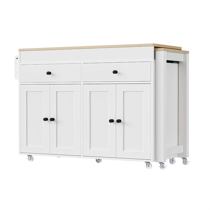 Îlot de cuisine 74,5 pouces avec table de salle à manger extensible, îlot de cuisine sur roulettes pour la cuisine, la salle à manger