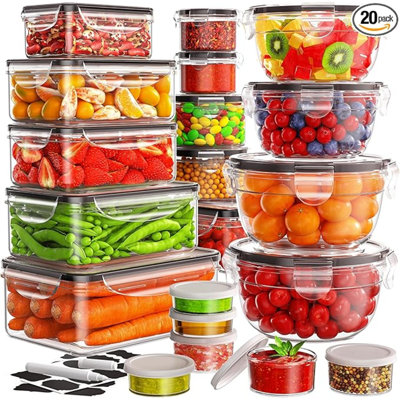 40 contenants de rangement pour aliments avec couvercle hermétiques (20 couvercles et 20 contenants) - Contenants étanches pour repas de cuisine