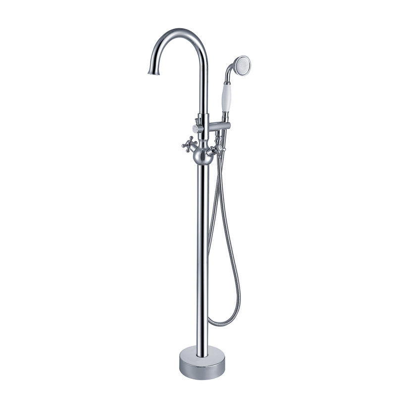 Robinet de baignoire autoportant à poignée double Topcraft avec douche à main, chrome, Chrome chrome