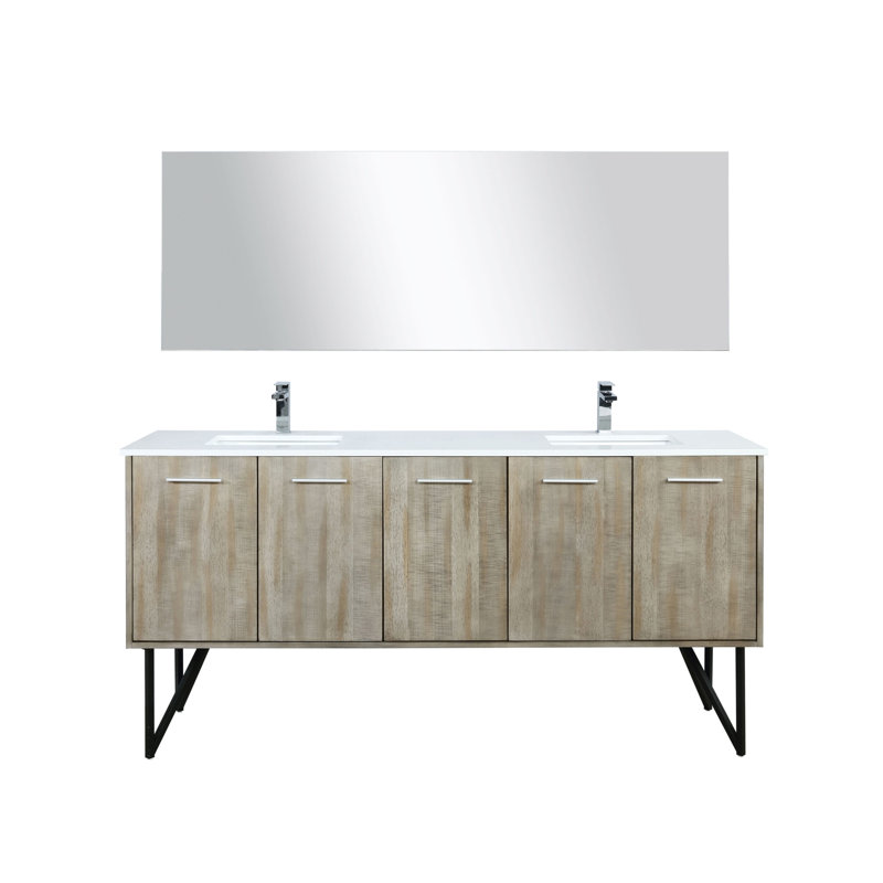 Lancy 72 in W x 20 in D Double Bath Vanity Mirror and Faucet Set, White Cultured Marble
