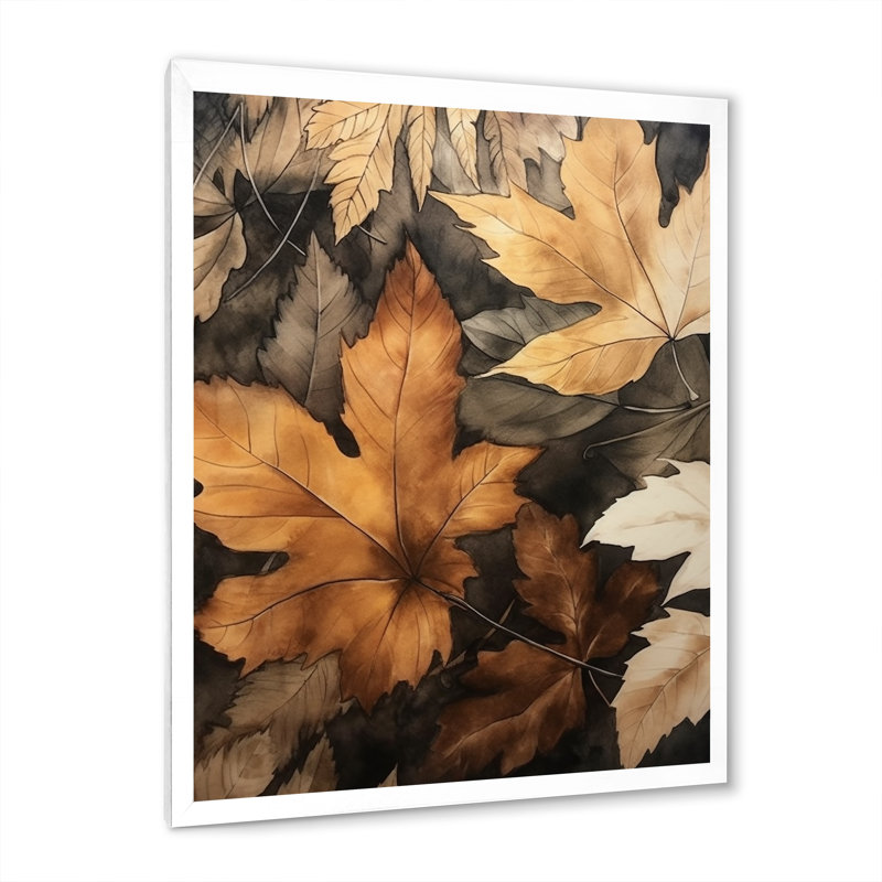 Brun brun et feuilles d'harmonie IV, H 20 po x l 12 po x P 1 po, Cadre photo blanc
