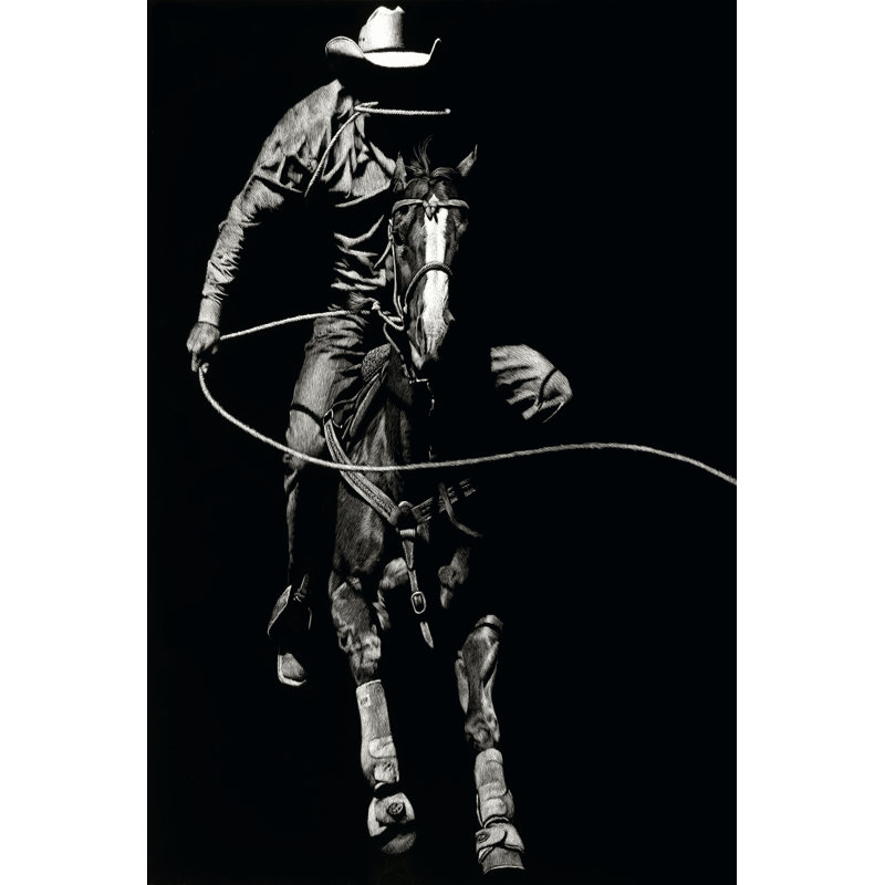 Scratchboard Rodeo VIII - Wrapped Canvas Print, 46cm H x 30cm W x 3.8cm D