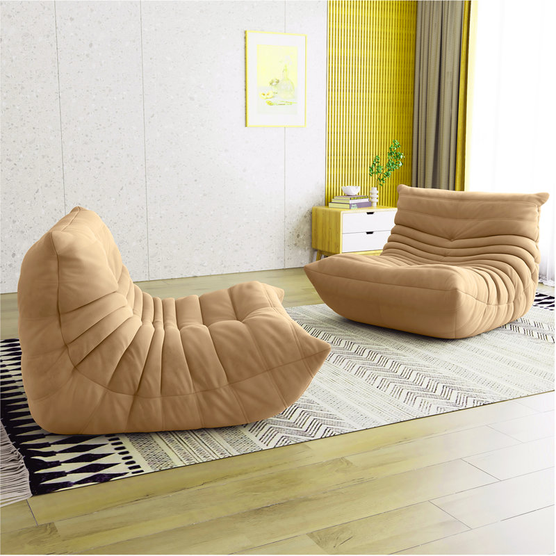 Fauteuil à billes en suède avec méridienne, Microfibre brun café