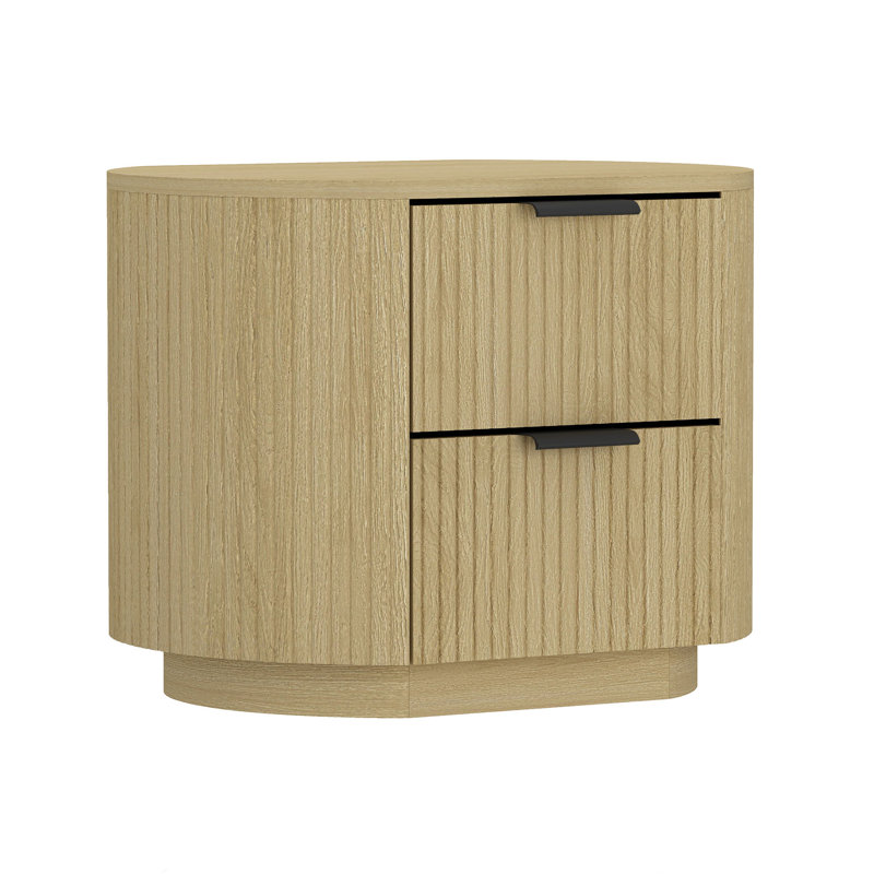 Olivia Nightstand with 2 Drawers, Natural Oak/Black