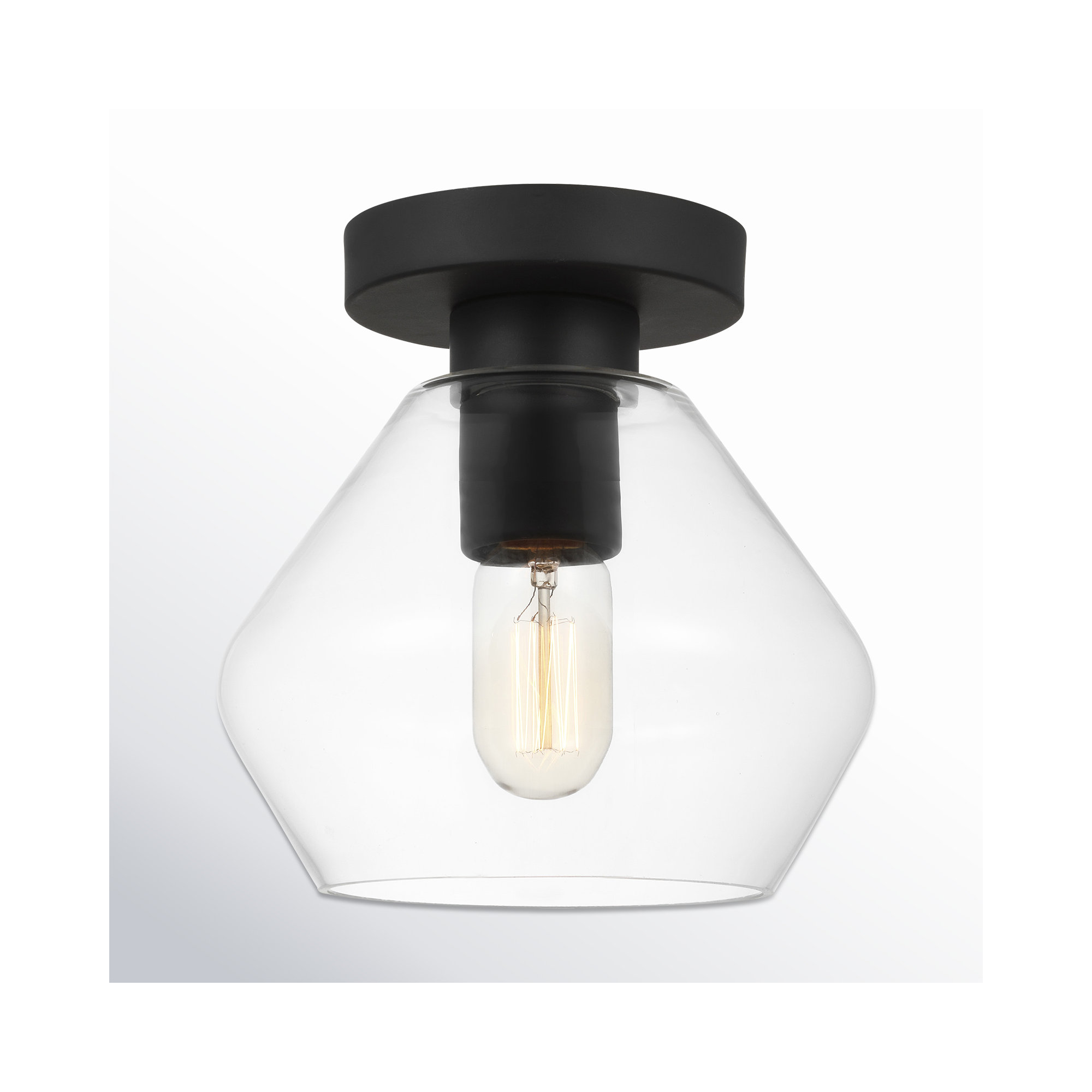 Rooks Single Light Glass Semi Flush Mount, Midnight Black