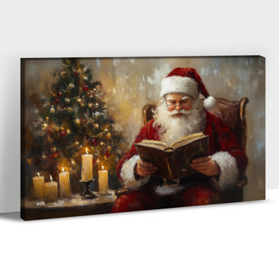  Christmas Canvas Wall Decor, Winter Santa Reading Wall Art, Festive Candle Tree Print, Holiday Wall Painting, Cosy Christmas Pictures Canvas Artwork for Living Room, Family Room, 8x12 Inch