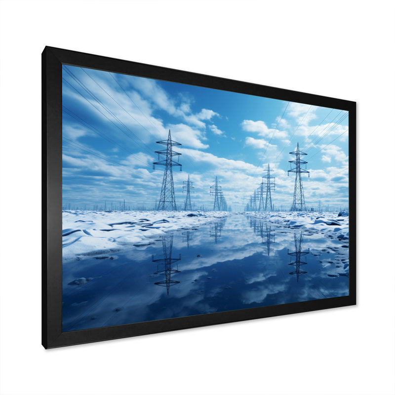 Power Lines Electric Horizons I - Power Lines Wall Art, 12" H x 20" W x 1" D, Black Picture Framed