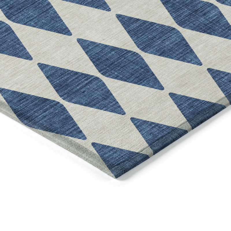 Tapis géométrique lavable intérieur / extérieur 5 pi x 8 pi bleu marine