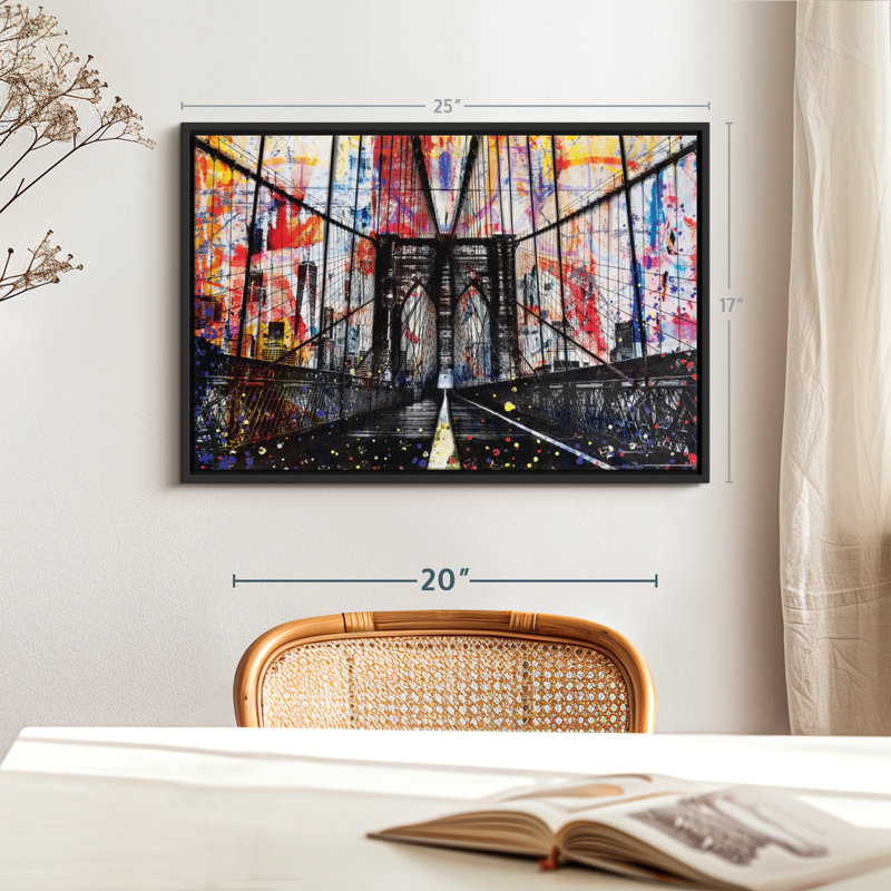 Impression sur toile Grunge Brooklyn Bridge, H 17 po x l 25 po