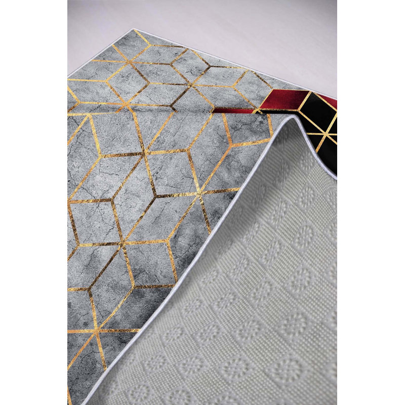 Stylish Woven Carpet (4 x 6 Feet), 100% Polyester, 0.3 in Pile Height | Antibacterial, Non-Slip PVC Dot Underside | Machine Washable, 3D Digital Printed Design | Perfect for Living Room, Bedroom & Office Decor