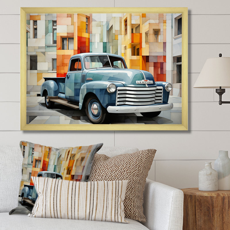 Pickup Truck Geometric Abstraction II - Transportation Wall Art Prints, H 30 po x l 40 po x P 1,5 po, Cadre doré simple
