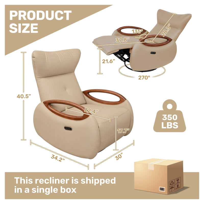 Canapé inclinable électrique en cuir technique abricot avec réglage multi-angles