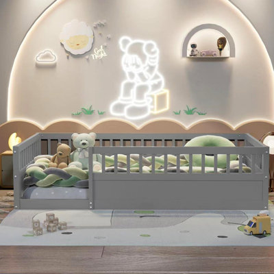 Floor Bed Frame With Fence Wood Kids Floor Beds Frame For Bedroom Playroom
