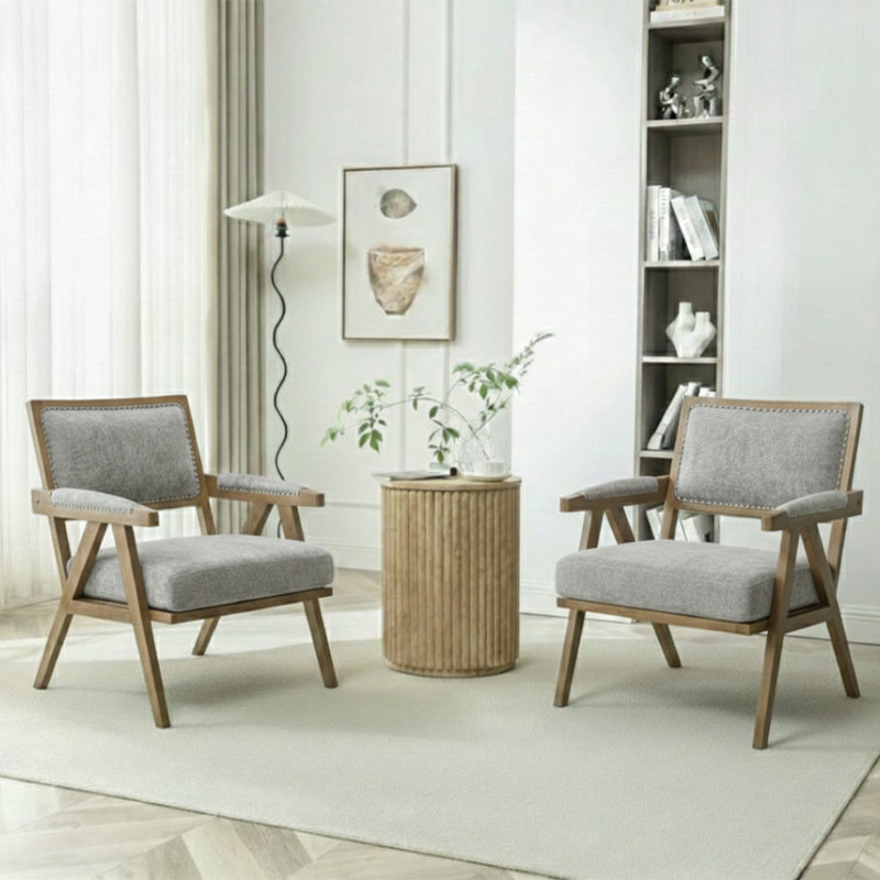 Chaise d'appoint simple en bois massif et coton de style nordique, Gris