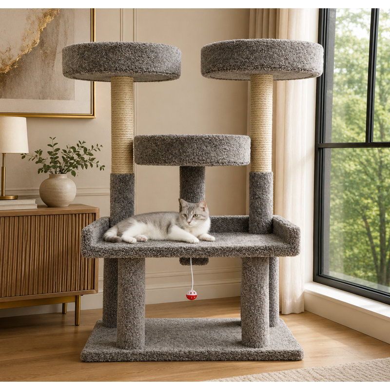 Arbre à chat Prestige 46 po XXL ultra-résistant, noir/gris, Black/Gray