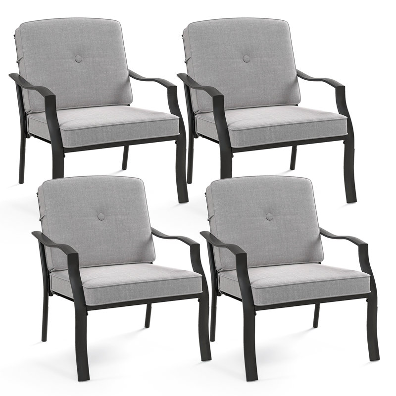 Debhra Metal Outdoor Dining Armchair with Cushions