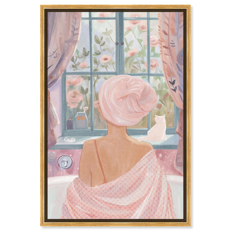 «Day Bath Time», toile tendance par Notoriart, Cadre doré, H 55 po x l 37 po