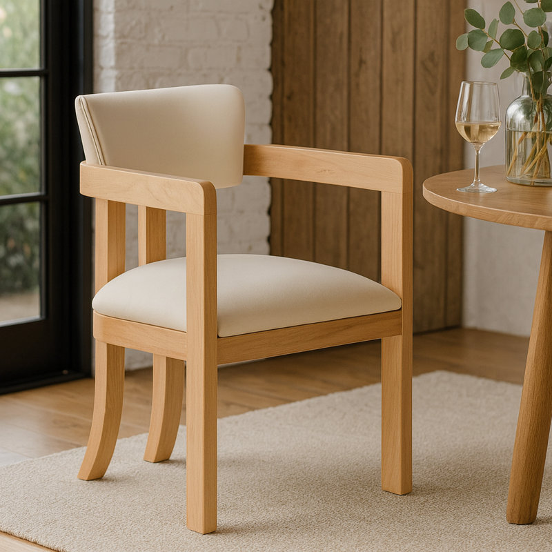 Chaise rembourrée en cuir Phalan, Teint naturel, Cuir crème végétalien