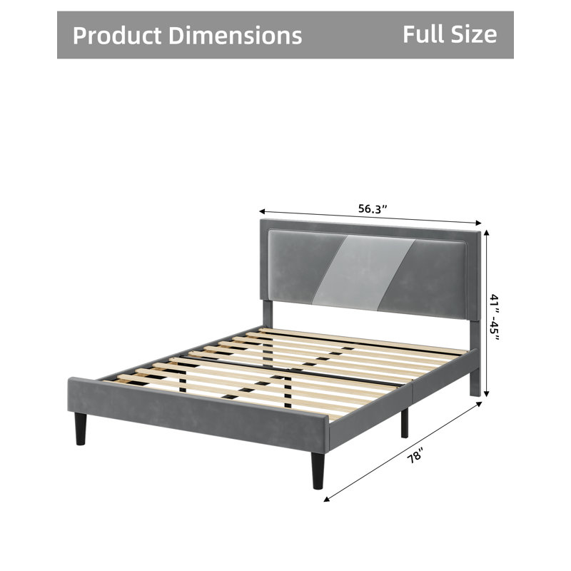 Patmar Upholstered Metal Platform Bed, Full / Double, Gray