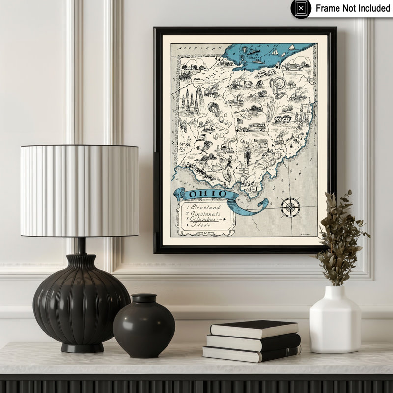 Carte de l'Ohio, Unframed, Poster, 24"H x 32"W