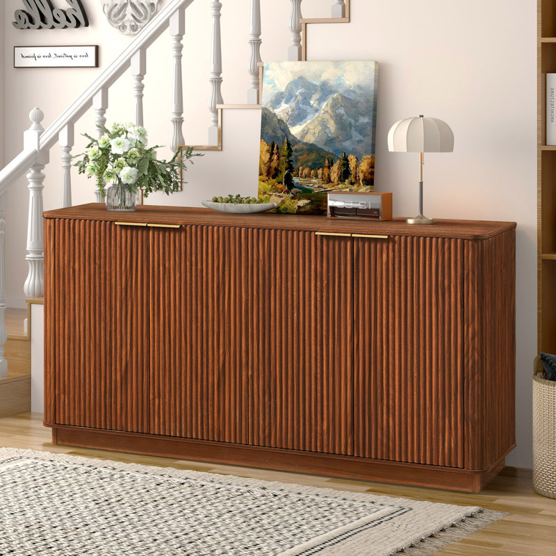 63" Curved Buffet Cabinet Sideboard With Stoarge, Walnut