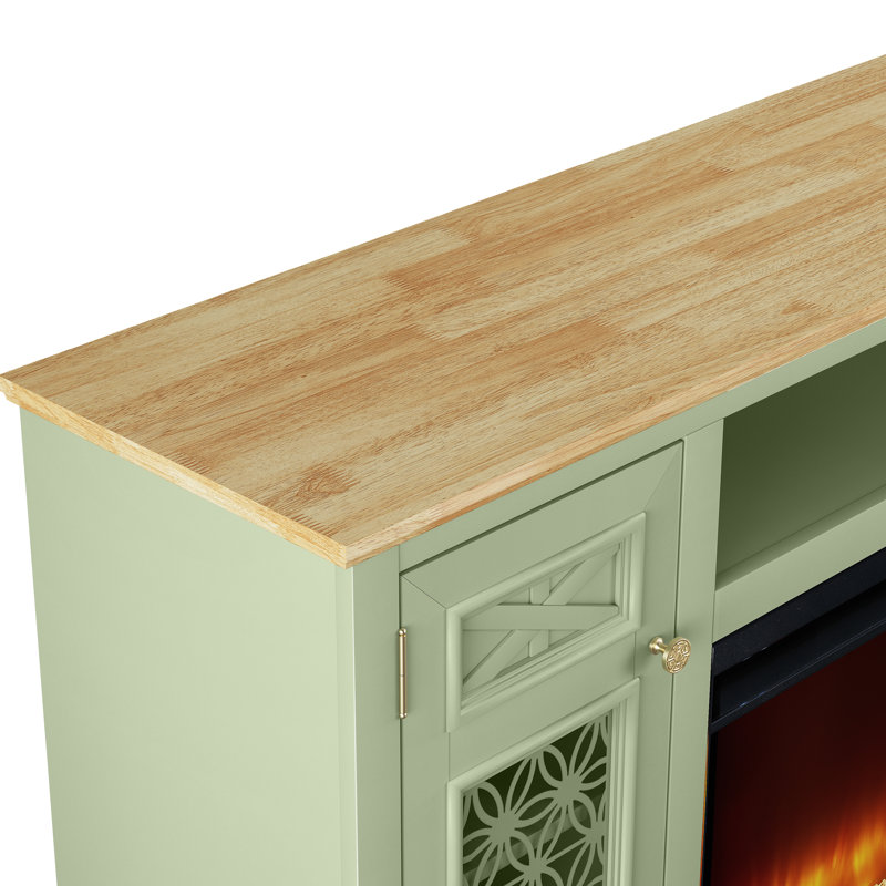 TV Stand with fireplace, Green/Natural