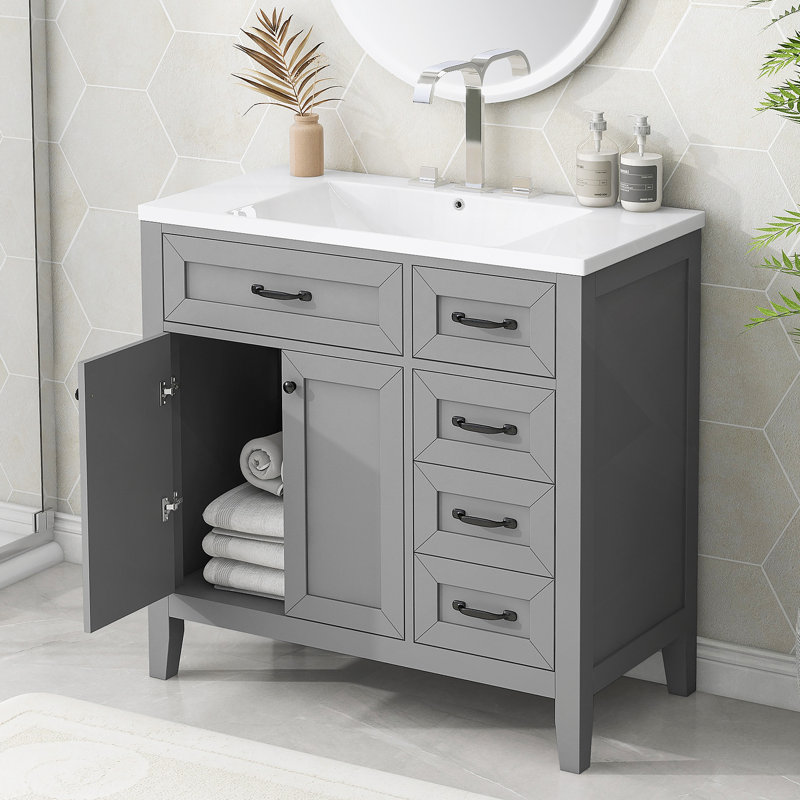 Armoire de salle de bain 36 po avec tiroirs, Gris