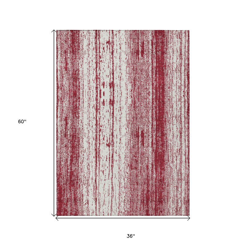 3' X 5' Merlot And Ivory Striped Washable Indoor Outdoor Area Rug