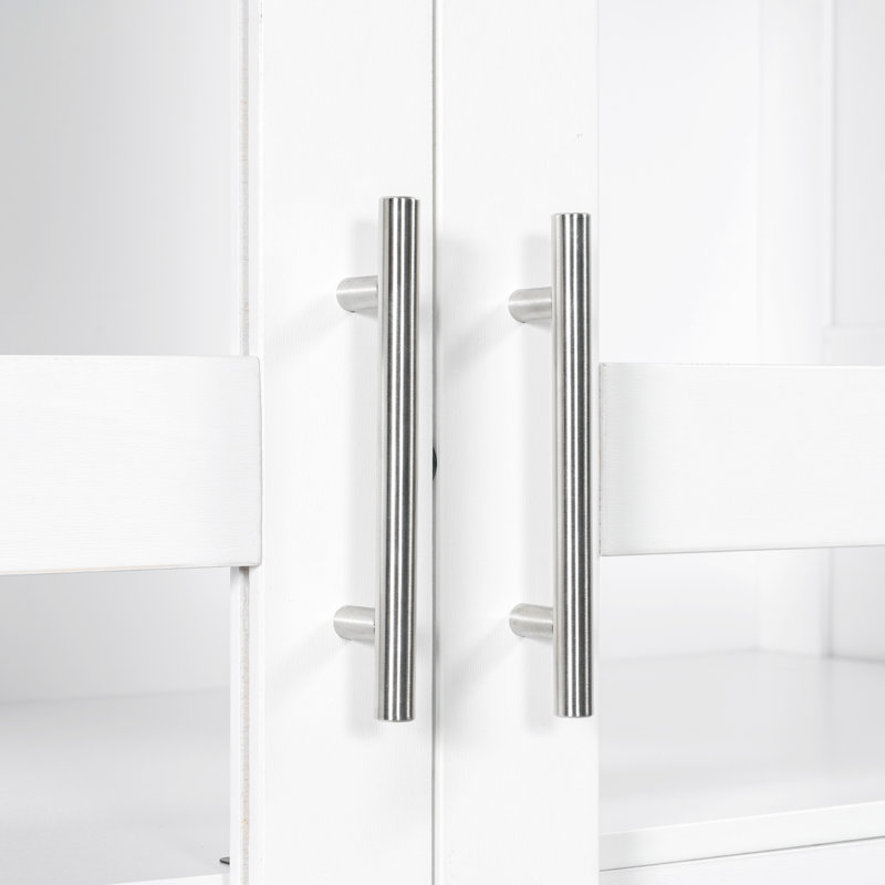 Armoire de rangement de garage autoportante 44,7 po avec portes en verre, 4 tiroirs intégrés et tablettes profondes de 20 po - Organisateur utilitaire en bois de pin massif