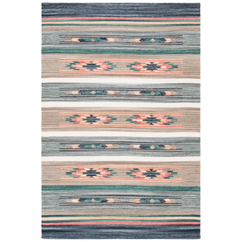 Conanso Flatweave Cotton Southwestern Rug, Rectangle 4' x 6'