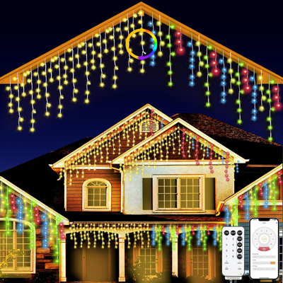 98ft 1280LEDs Christmas Lights Outdoor, Waterproof 8 Modes String Light with App and Remote Control for Outside House Roof Decorations Indoor Decor-Warm White and Multicolor