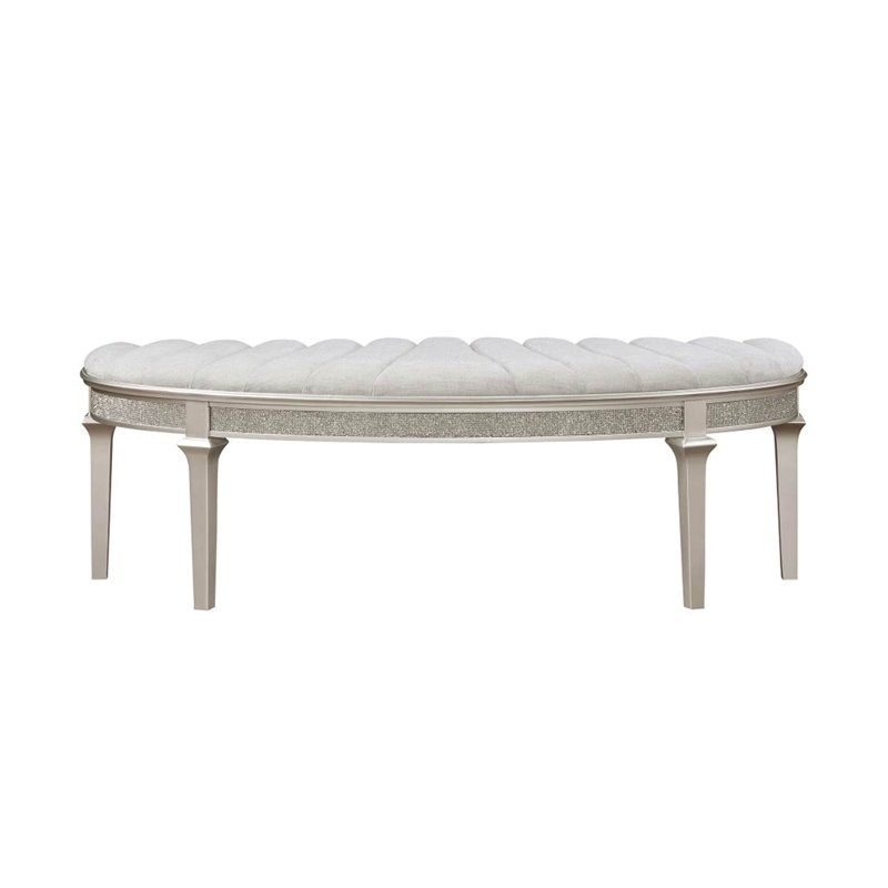 Curved Fabric Upholstered Bench, Silver Oak And Ivory