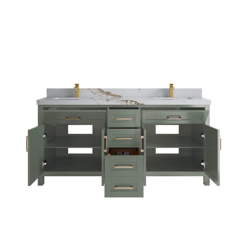 Cambridge 72'' Double Bathroom Vanity with Top, Calacatta Gold