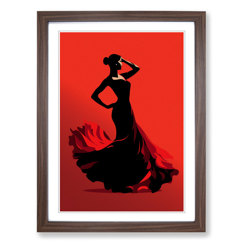 Flamenco Dancer Minimalism No.2 - Single Picture Frame Print on Wood, 34cm H x 25cm W, Walnut Framed
