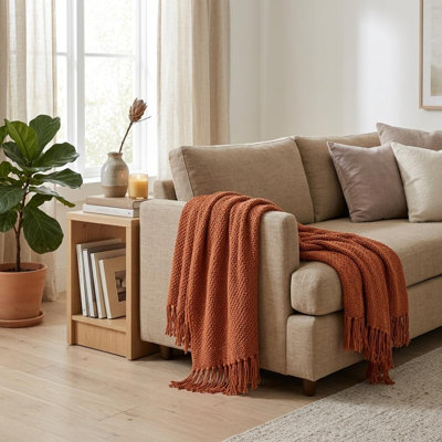 Jeté 100% coton tissé orange