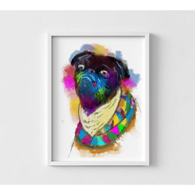 Art mural de réception d'hôtel pour animaux de compagnie, idée de cadeau de journée spéciale pour maman carlin noir, décor de vestibule de spa pour animaux de compagnie, aquarelle colorée carlin, art 11386 og