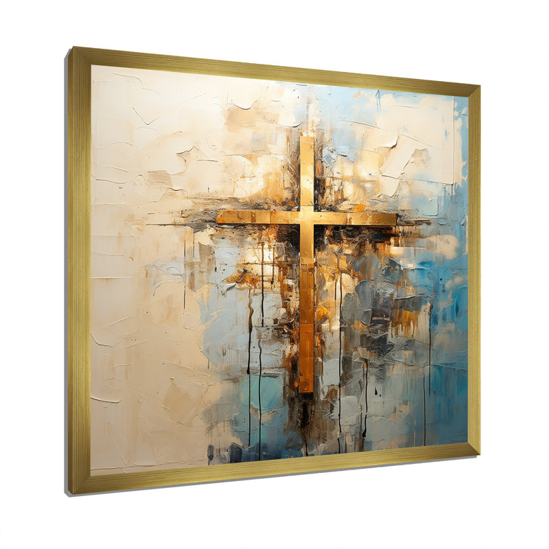 Reproduction d'art mural doré, croix de minimalisme religieuse II, H 24 po x l 24 po x P 1 po, Cadre doré simple