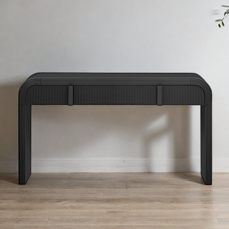 Modern Console Table With 2 Grooved Drawers, Soft Rounded Curves, Glossy Durable Surface, And Adjustable Foot Pads For Stability, Ideal For Living Room And Entryway
