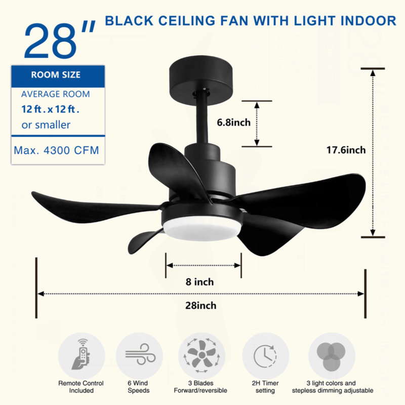 Ventilateurs de plafond 28 'avec lumières et télécommande / APP, ventilateurs de plafond à profil bas avec 5 pales réversibles 3 couleurs à intensité variable 6 vitesses pour la cuisine de la chambre à coucher