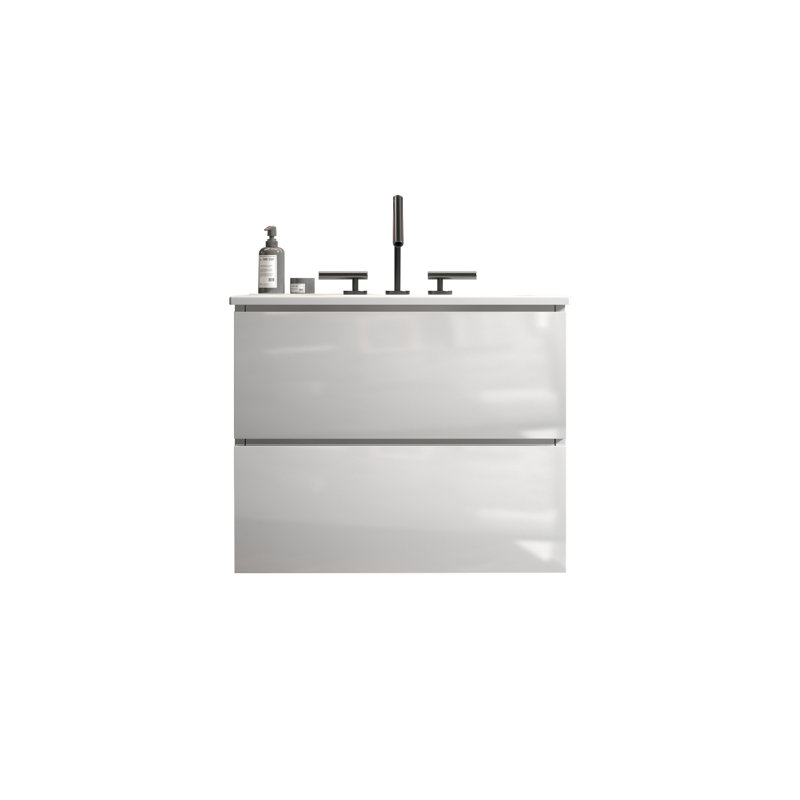 Meuble-lavabo mural brillant 36 po avec lavabo en céramique et trois trous pour robinet TIA, Blanc, 24"